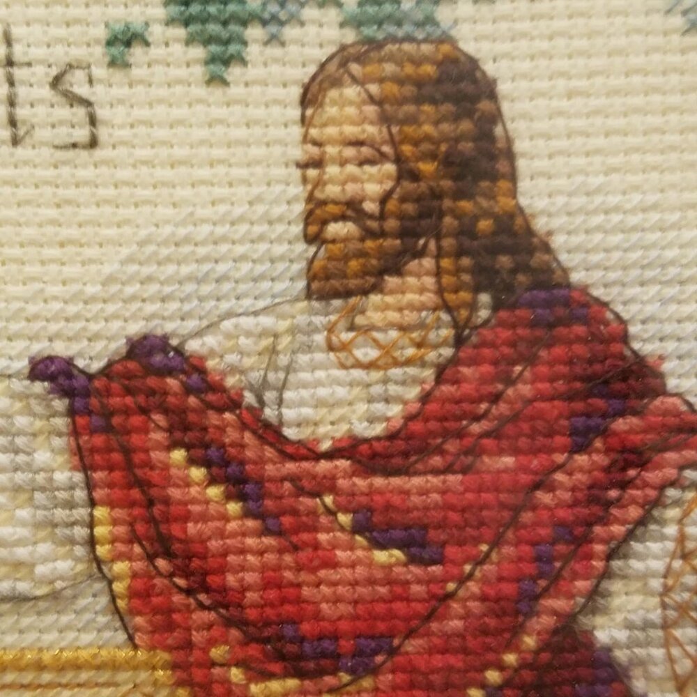 Handmade Framed Wall Art Hanging Cross Stitch Jesus - "Foot prints" - Picture 5 of 7
